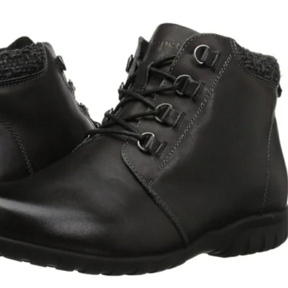 Propét Women's Delaney Black Leather Ankle Boots Booties lined laced sz 10 XX 4E